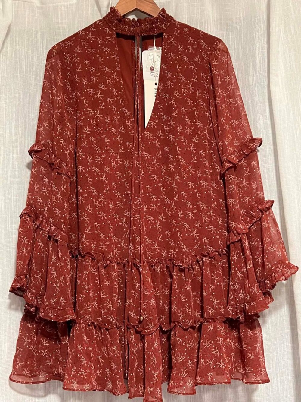 NWT Saints & Secrets Tiered Ruffle Dress Sheer High Neck Size M